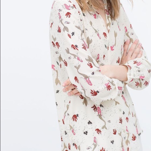 Chic Zara Mermaid Printed Long Sleeve Shirt XS - Picture 7 of 7